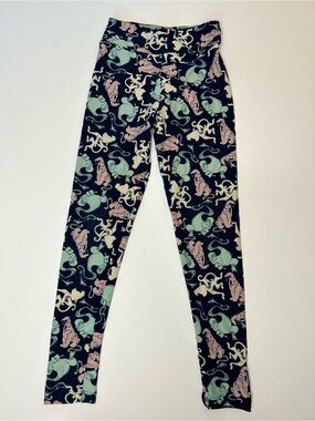 LuLaRoe Disney Aladdin Leggings Tween Size Navy Genie Rajah Abu Print